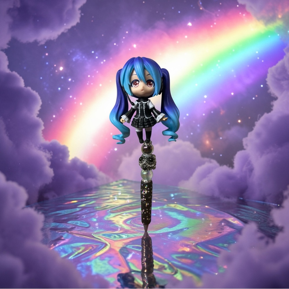 Blue and Black Anime Figurine Pen